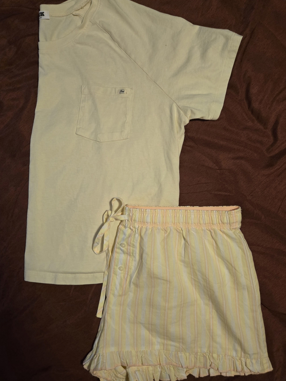 PINK Victoria's Secret Pale Yellow Striped Shorts With Raglan Tee